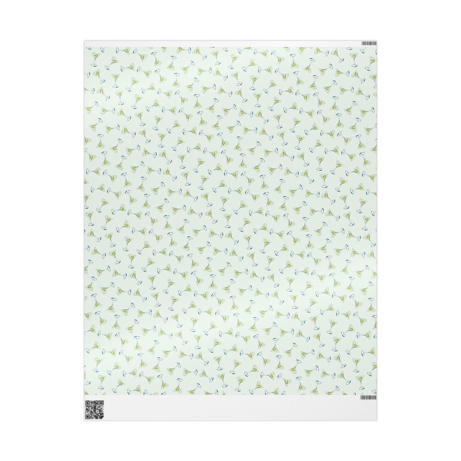 Gift Wrap | Mini Mint Green Watercolor Martini Tossed Pattern | Matte or Glossy | Festive Birthday Bachelorette Cocktail Gift Wrap 30" x 36" Glossy