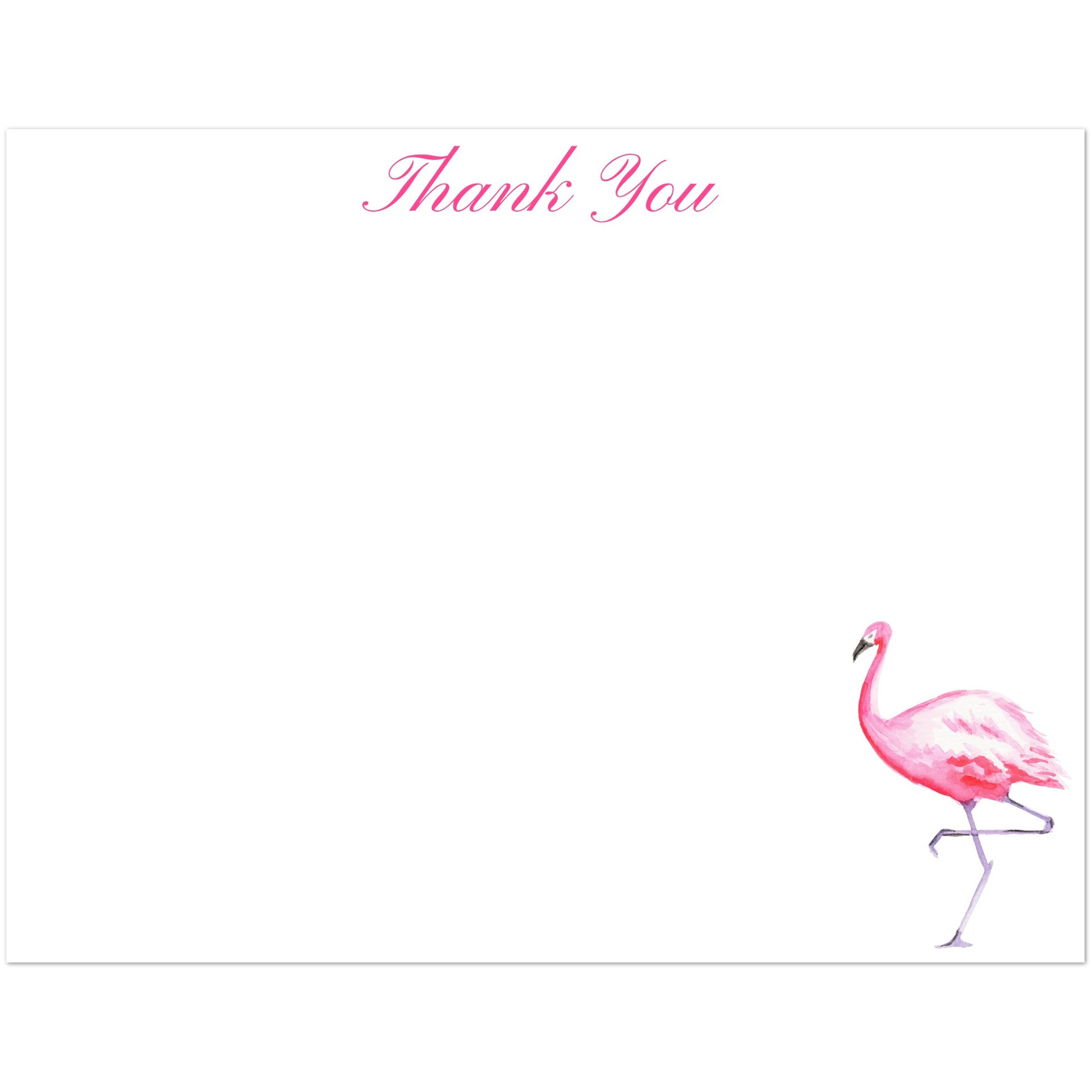 Thank You Card Pink Watercolor Flamingo Illustrated Flat Notecards | Set of 10 Cards & Envelopes | 2 Sizes 4.25x5.5″ (SM)