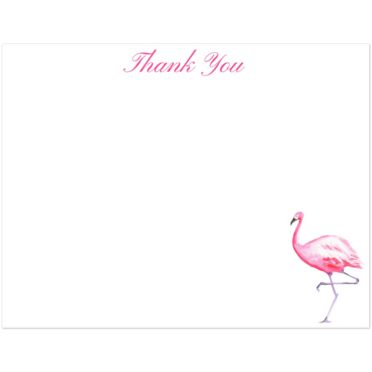 Thank You Card Pink Watercolor Flamingo Illustrated Flat Notecards | Set of 10 Cards & Envelopes | 2 Sizes 4.25x5.5″ (SM)