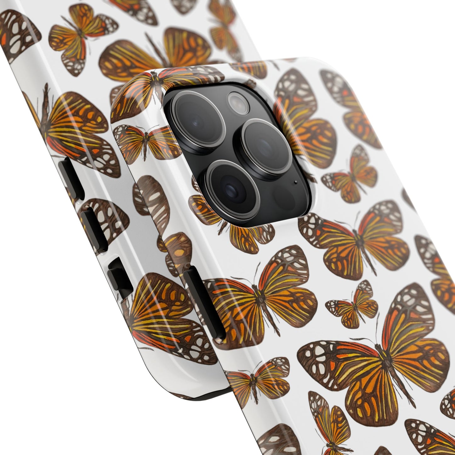 Black & Orange Butterfly Watercolor Illustrated Tossed Pattern Tough Phone Case | Various Models