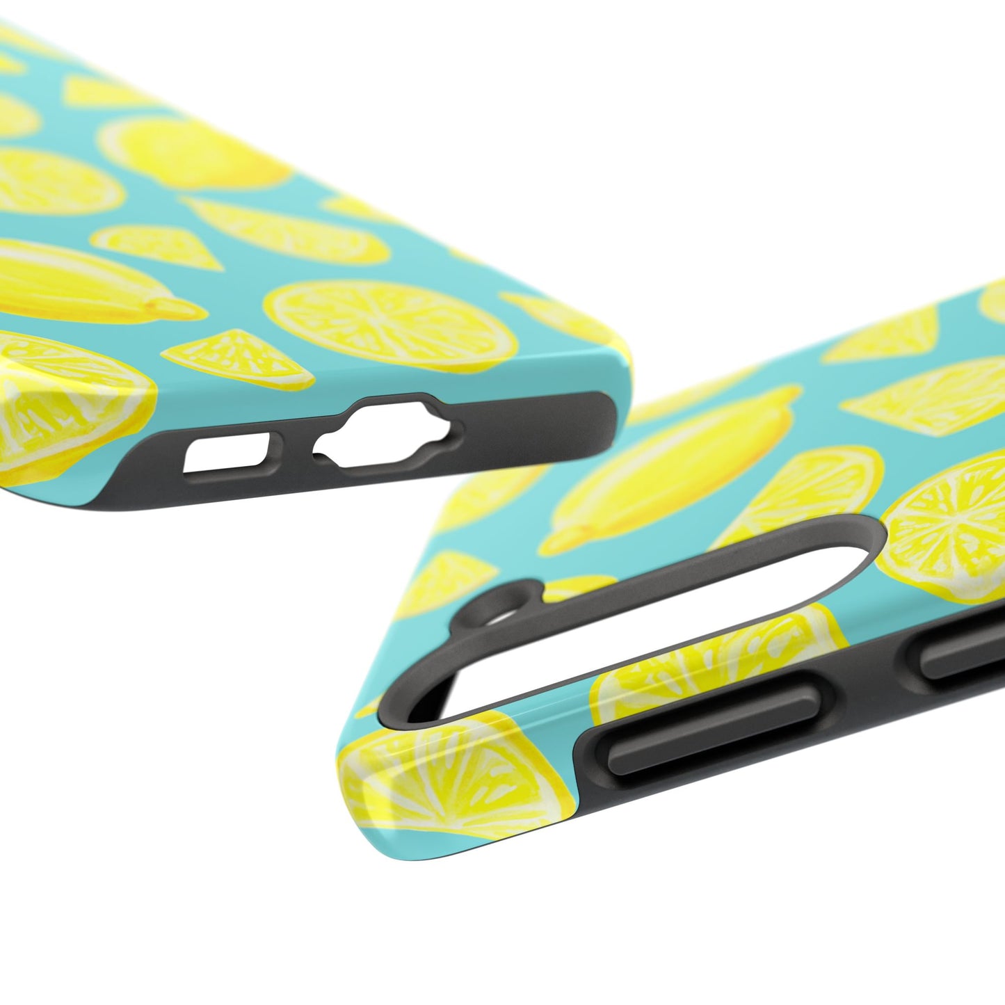 Bright Yellow Lemons Watercolor Illustrated Tossed Pattern Turquoise Blue Tough Phone Case | Various Models