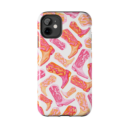 Tossed Hot Pink & Orange Cowboy Boots Tough Phone Cases | Various Models Available