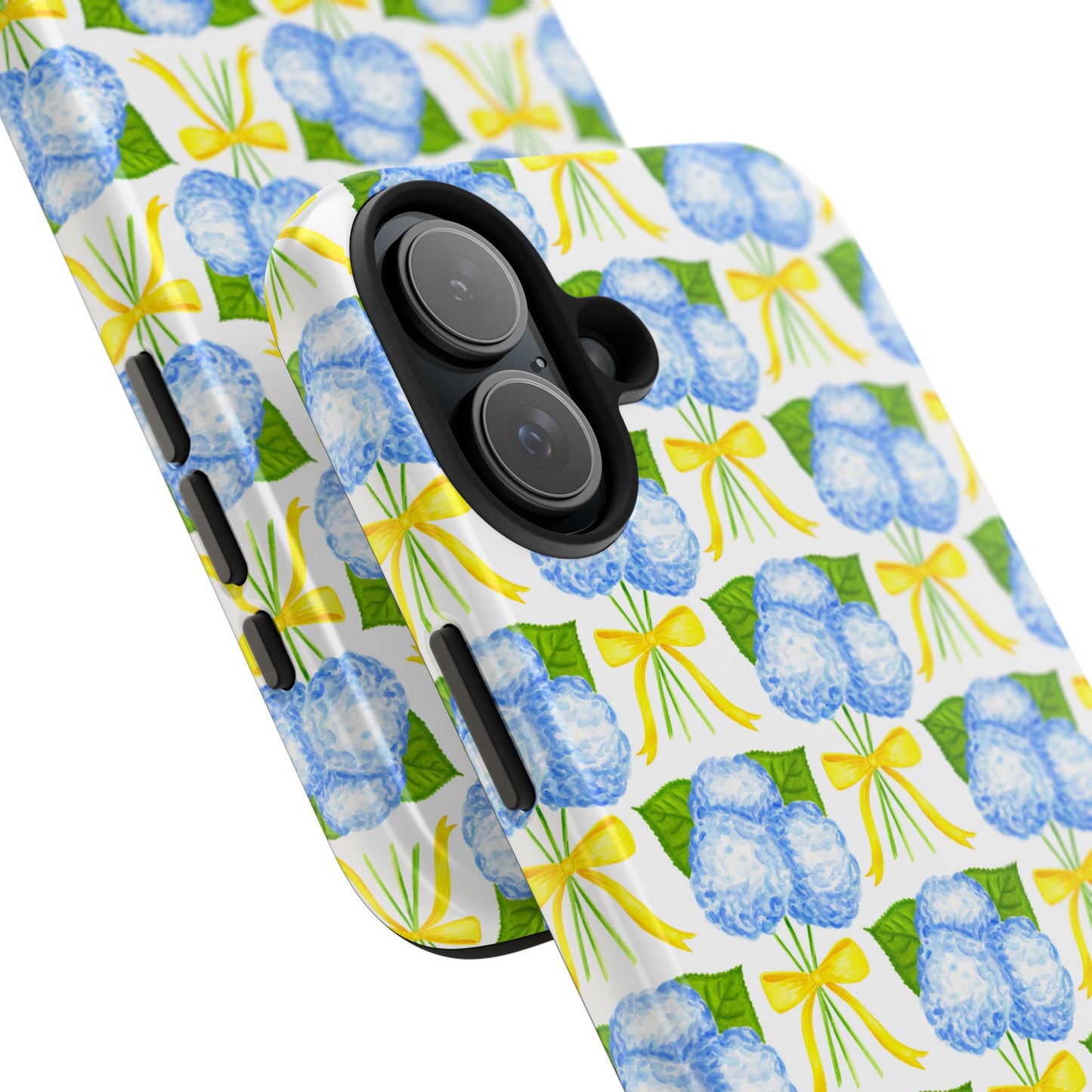 Blue Hydrangea Bouquets with Yellow Bow Ribbon Watercolor Illustrated Patterned Tough Phone Case | Various Models