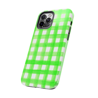 Lime Green Gingham Watercolor Illustrated Tough Phone Case | Various Models Available