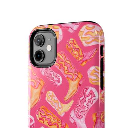Tossed Hot Pink & Orange Watercolor Cowboy Boots Hot Pink Tough Phone Cases | Various Models