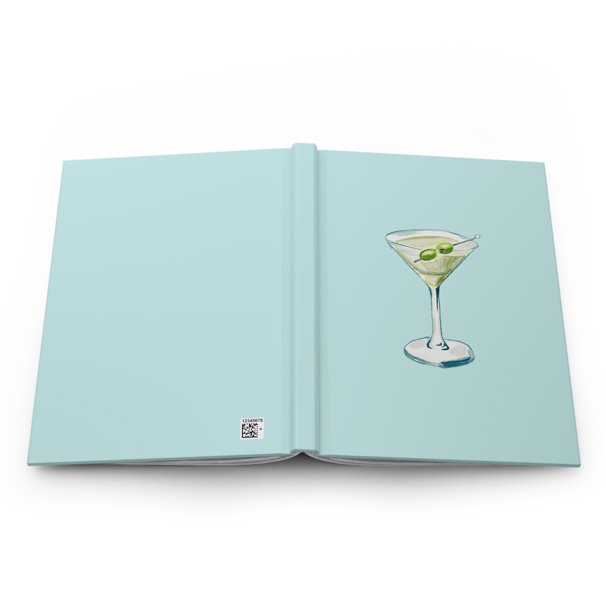 Blue Green Martini Watercolor Illustrated Turquoise Hardcover Lined Journal Matte 8"x 5.75"