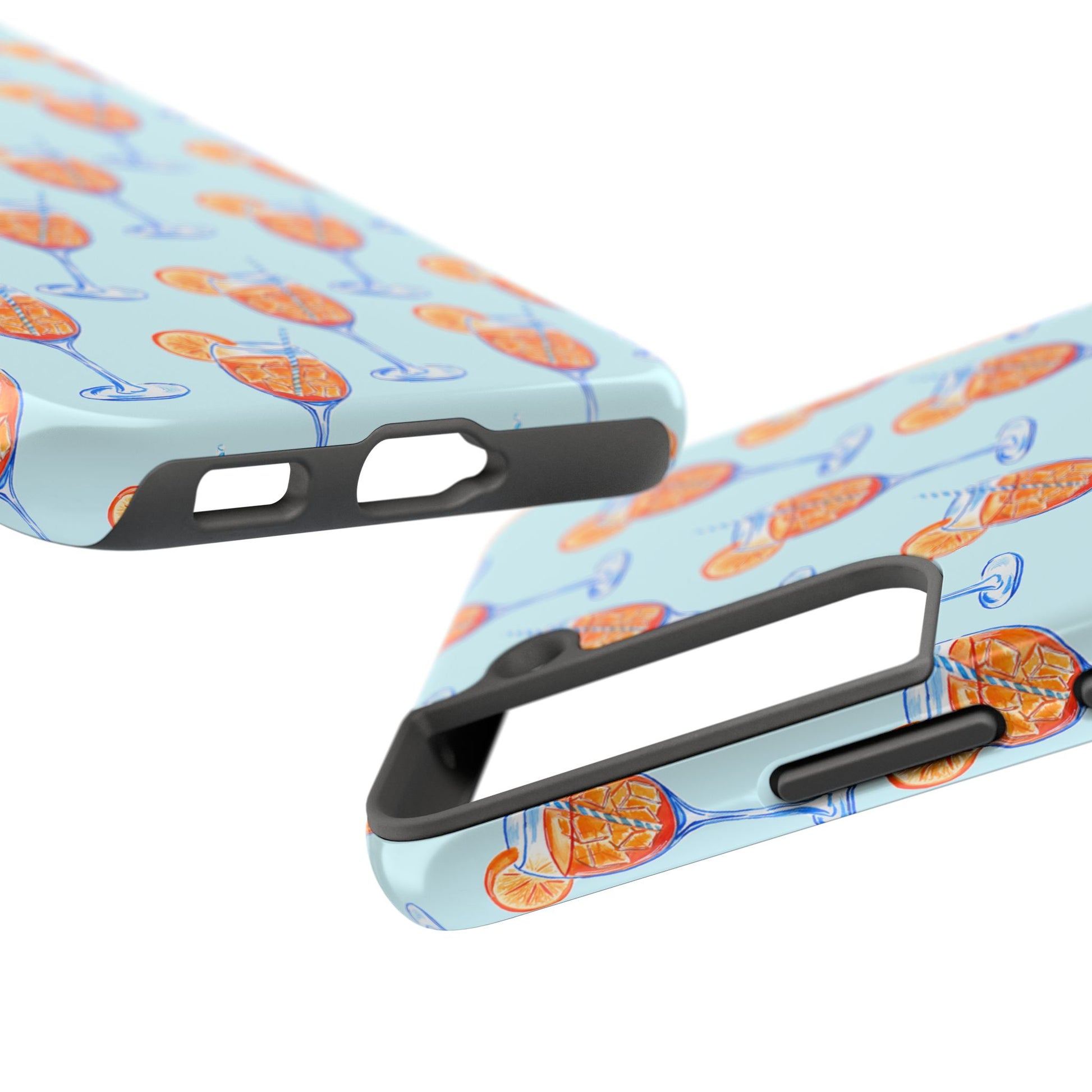 Orange & Blue Aperol Spritz Watercolor Pattern Turquoise Phone Case | Various Models