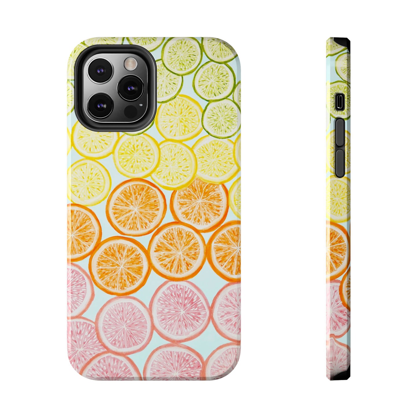 Ombré Citrus Grapefruit, Oranges, Lemons, & Limes Watercolor Illustrated Light Blue Tough Phone Case | Various Models Available