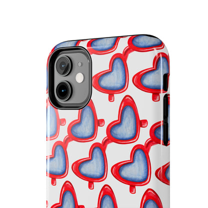 Red Heart Shaped Sunglasses Watercolor Illustrated Tough Phone Case | Various Models