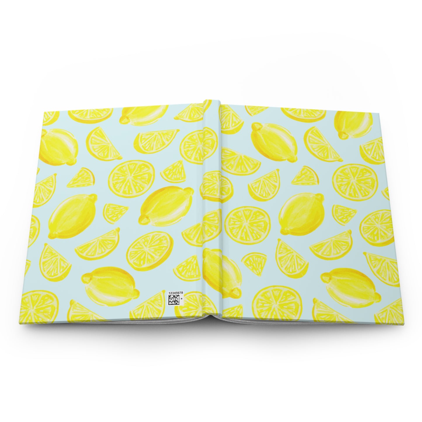 Yellow Lemons Watercolor Illustrated Light Blue Hardcover Lined Journal Matte 8"x5.75"