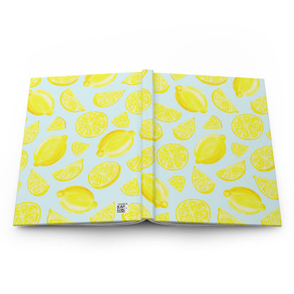 Yellow Lemons Watercolor Illustrated Light Blue Hardcover Lined Journal Matte 8"x5.75"
