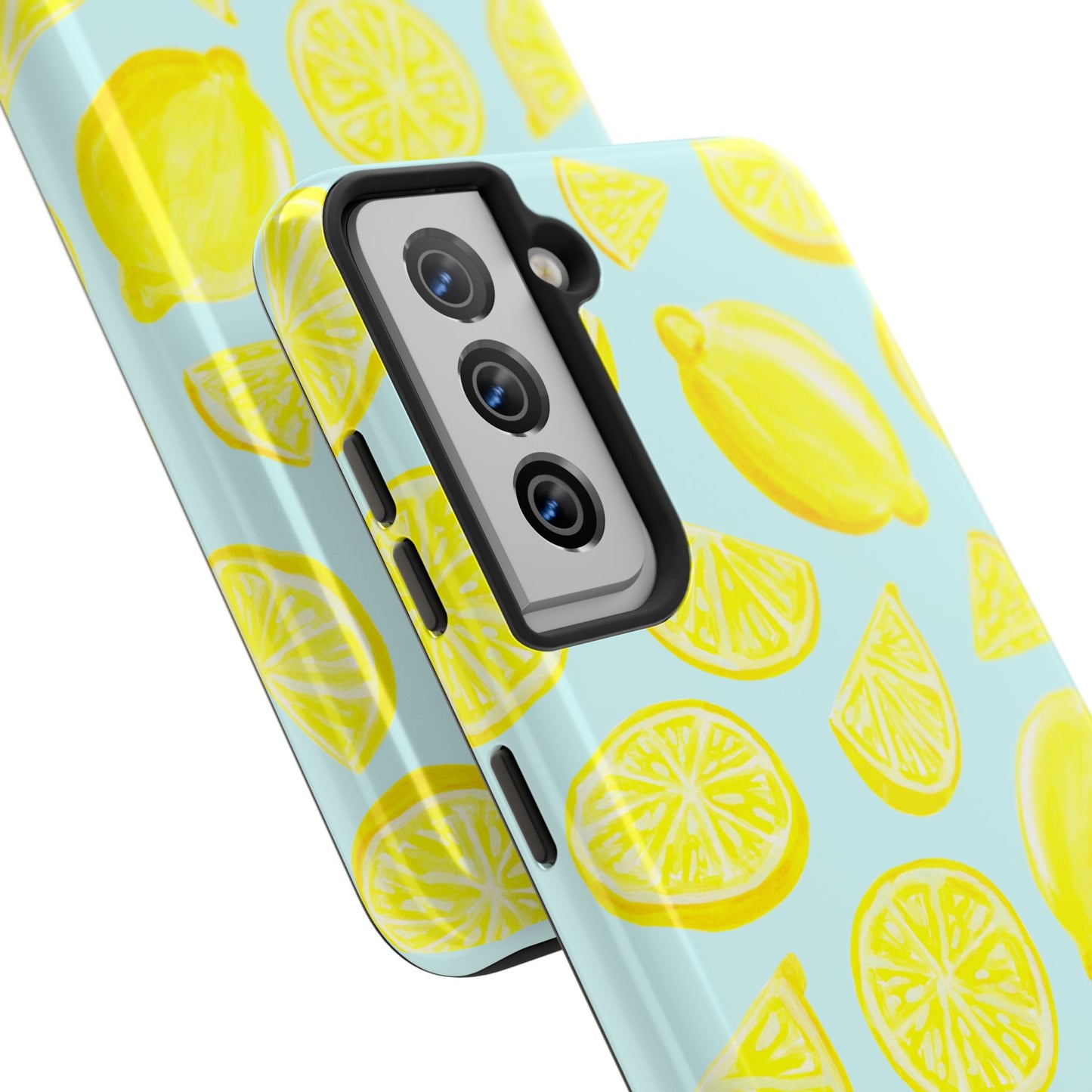 Bright Yellow Lemons Watercolor Illustrated Tossed Pattern Light Blue Tough Phone Case | Various Models