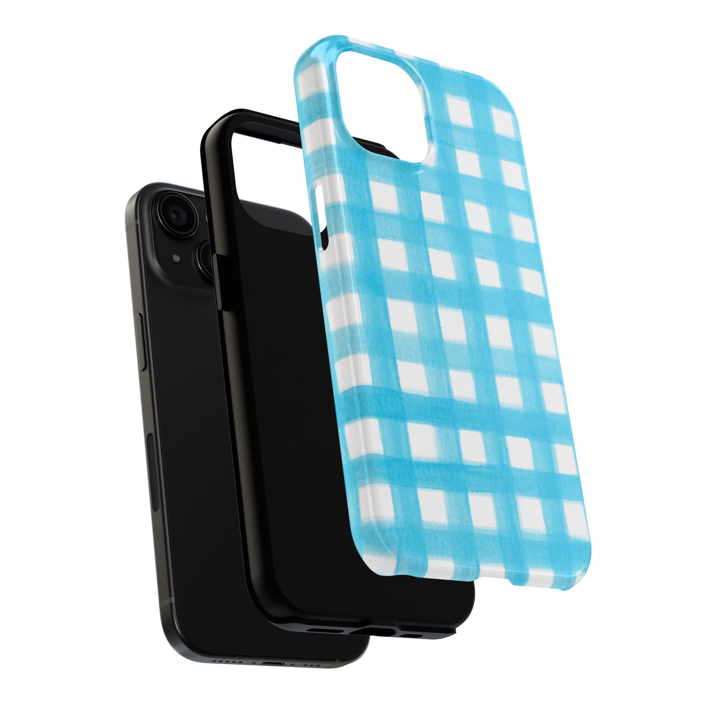 Turquoise Gingham Watercolor Illustrated Tough Phone Case | Various Models Available