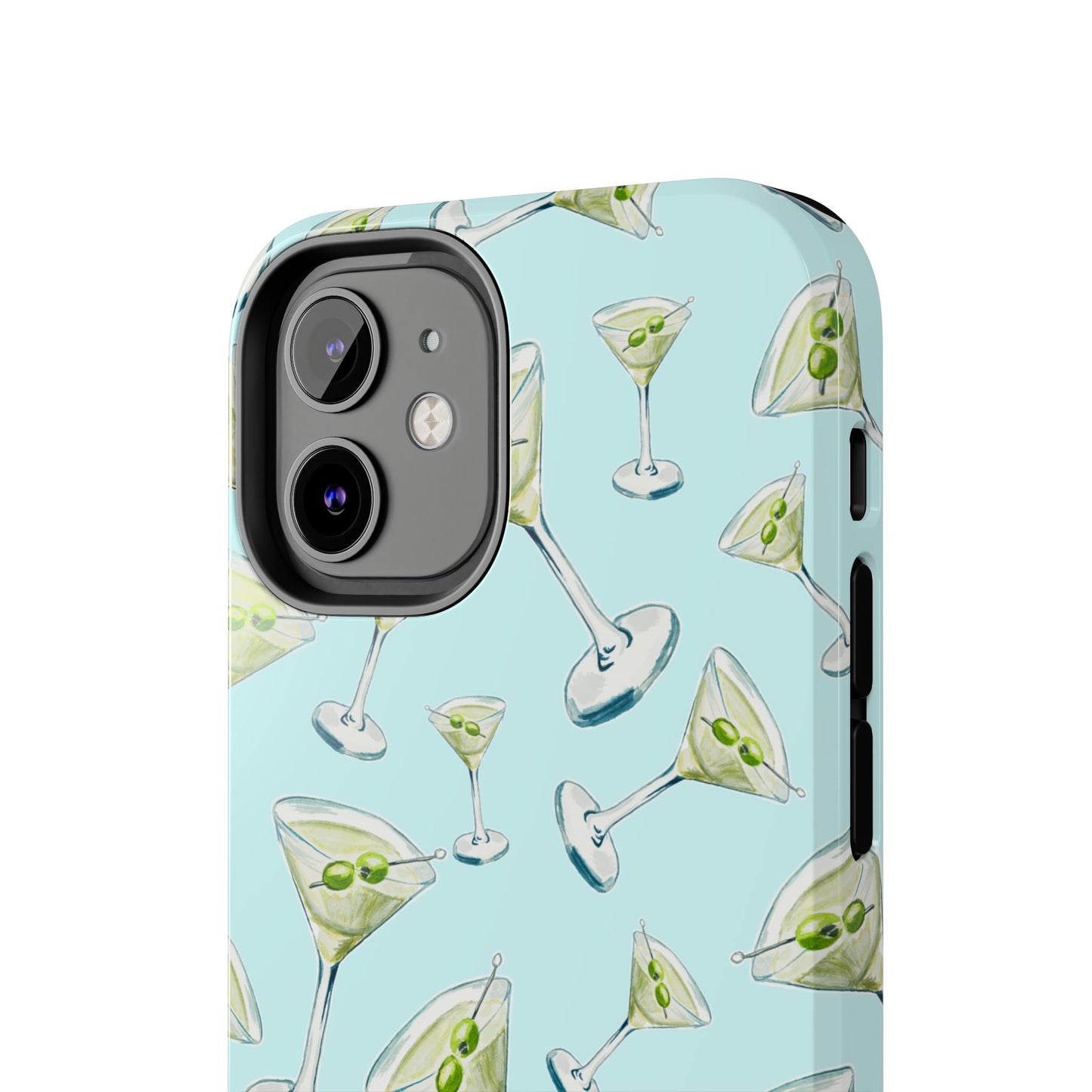 Watercolor Blue and Green Martinis Tossed Illustrated Pattern Turquoise Blue Tough Phone Case | Various Models