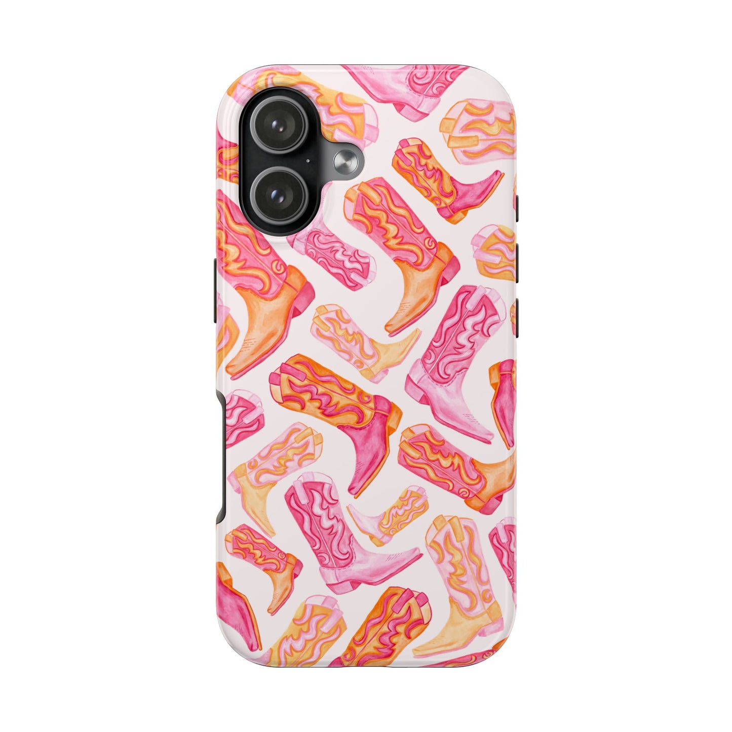 Tossed Hot Pink & Orange Watercolor Cowboy Boots Tough Light Pink Phone Case | Various Models Available iPhone 17