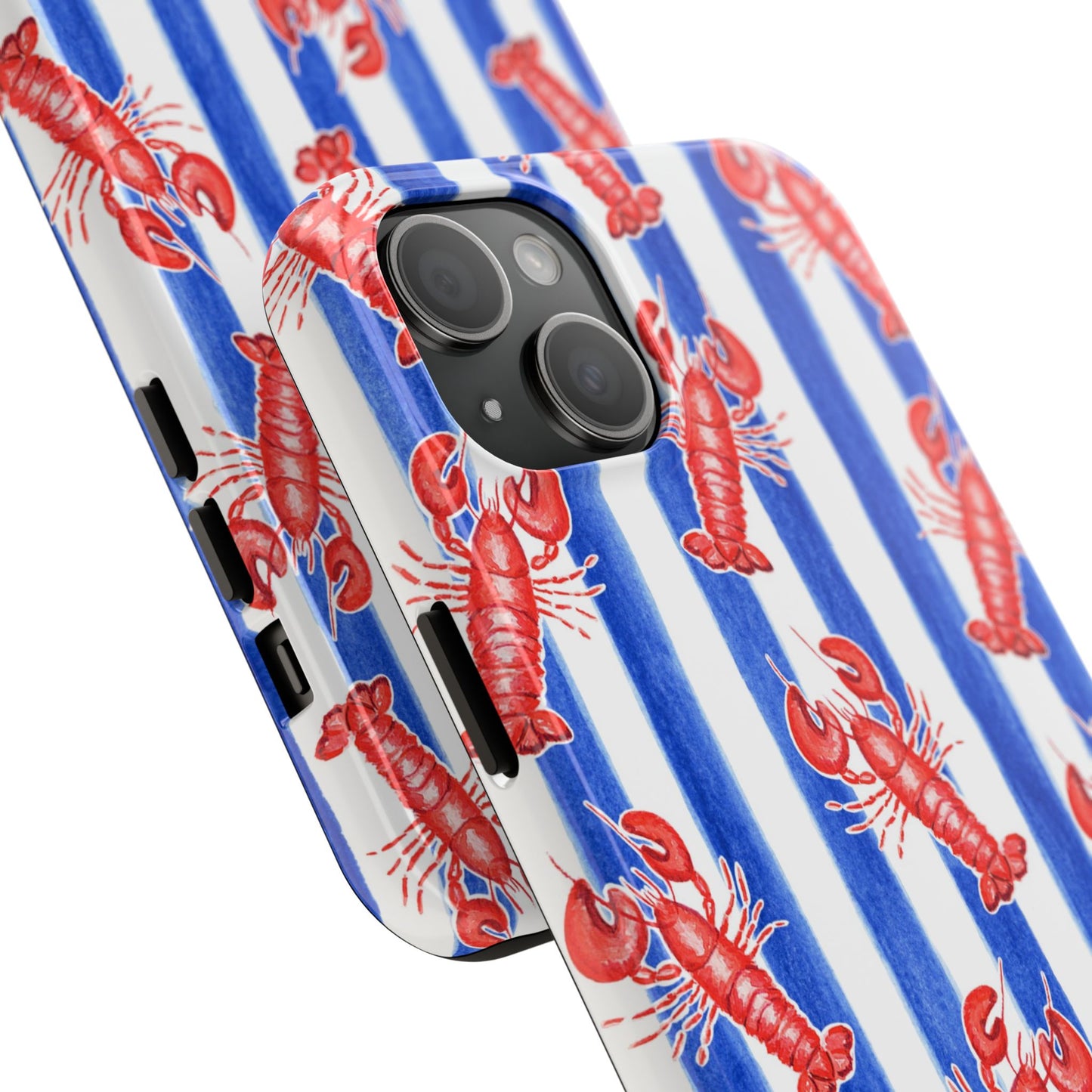 Blue & White Strip Red Lobster Watercolor Patterned Phone Case | Various Models