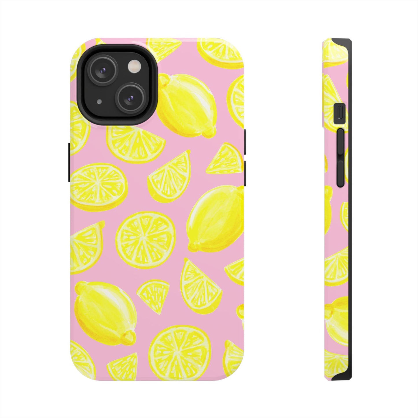 Bright Yellow Lemons Watercolor Illustrated Tossed Pattern Light Pink Tough Phone Case | Various Models