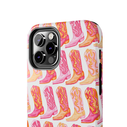 Rows of Hot Pink & Orange Cowboy Boots Tough Phone Cases | Various Models Available
