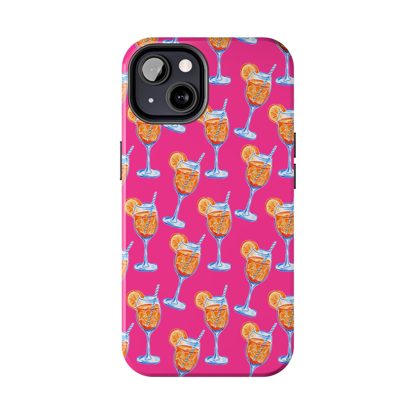 Orange & Blue Aperol Spritz Watercolor Pattern Hot Pink Phone Case | Various Models