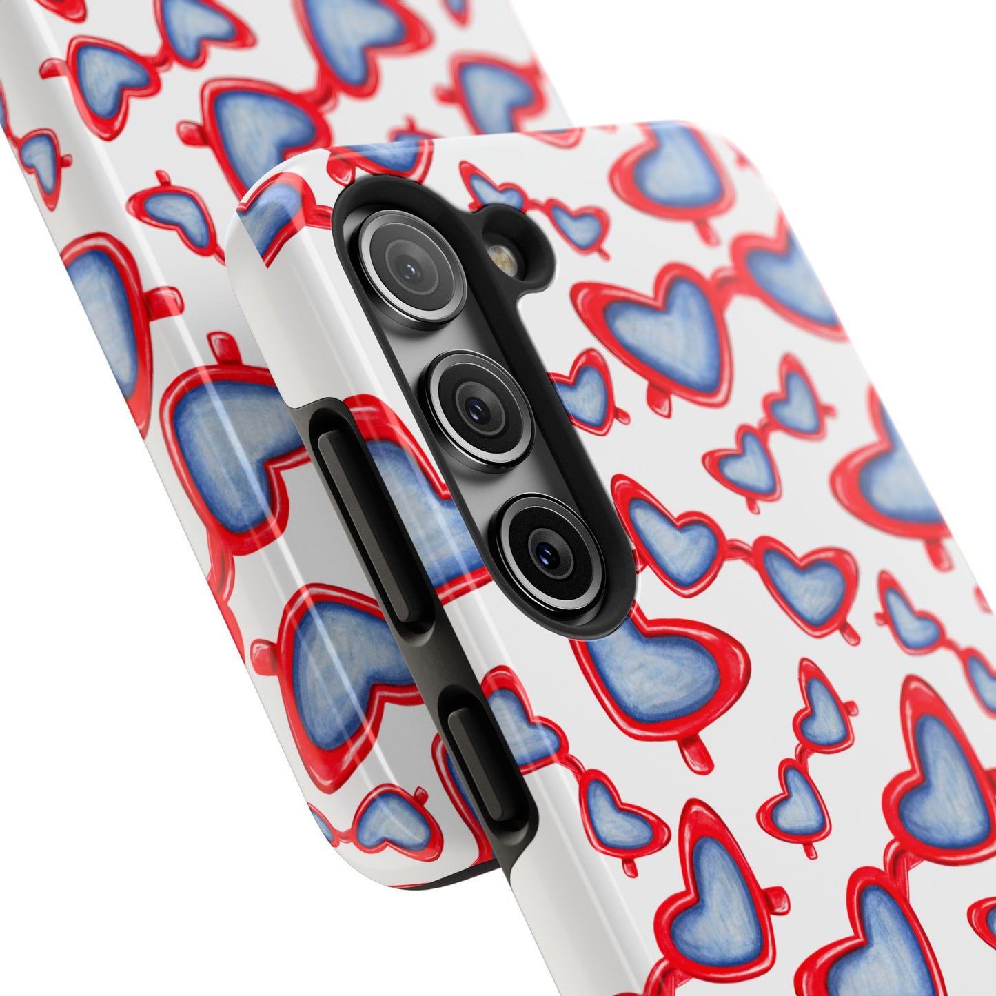 Red, White, & Blue Heart Shaped Watercolor Sunglasses Tossed Pattern Tough Phone Cases