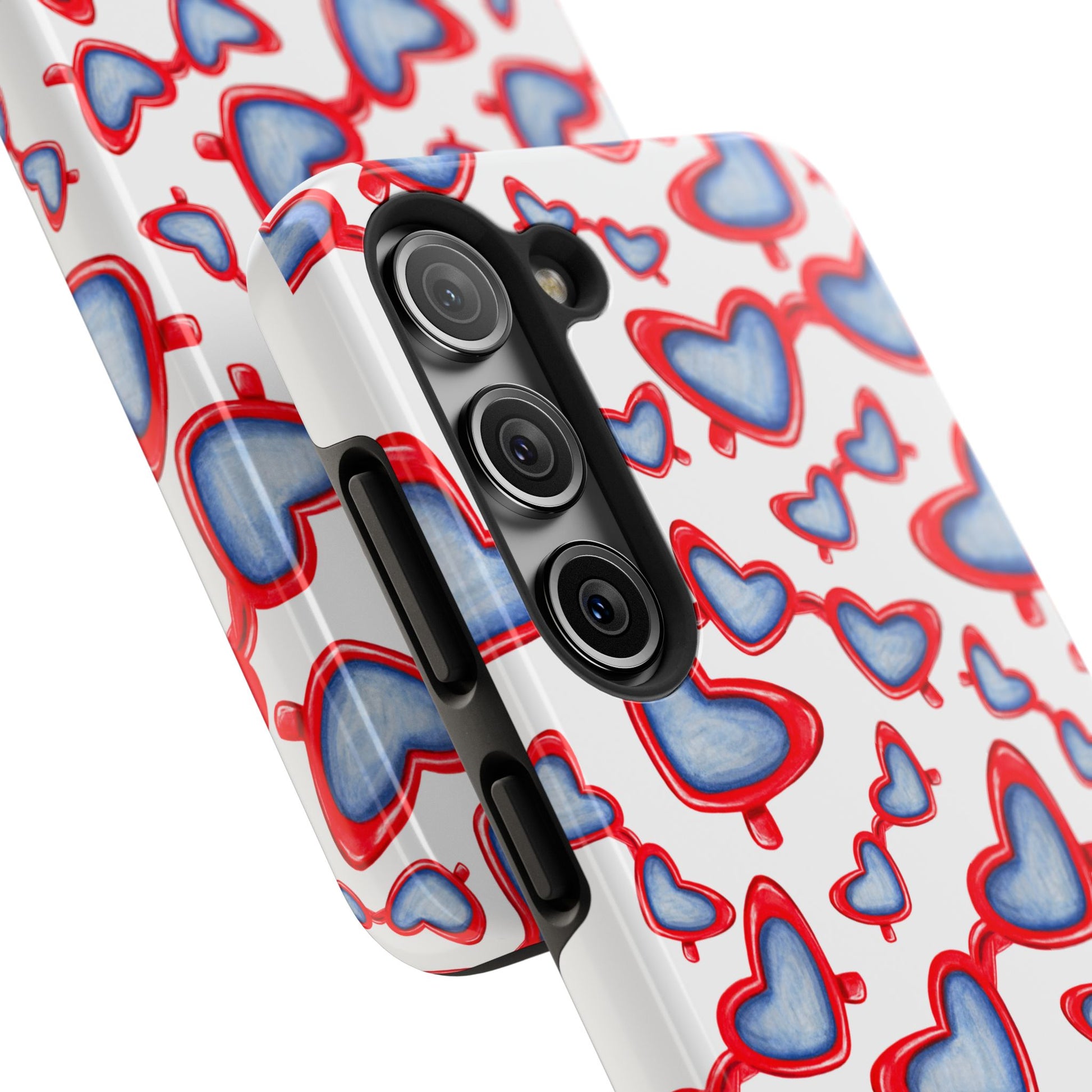 Red, White, & Blue Heart Shaped Watercolor Sunglasses Tossed Pattern Tough Phone Cases
