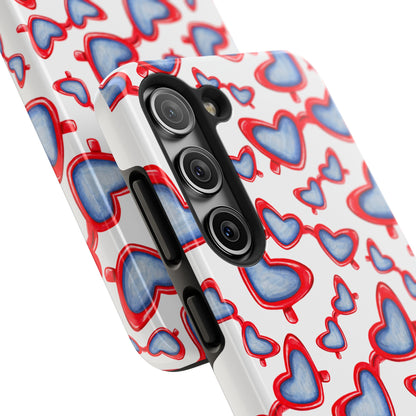 Red, White, & Blue Heart Shaped Watercolor Sunglasses Tossed Pattern Tough Phone Cases