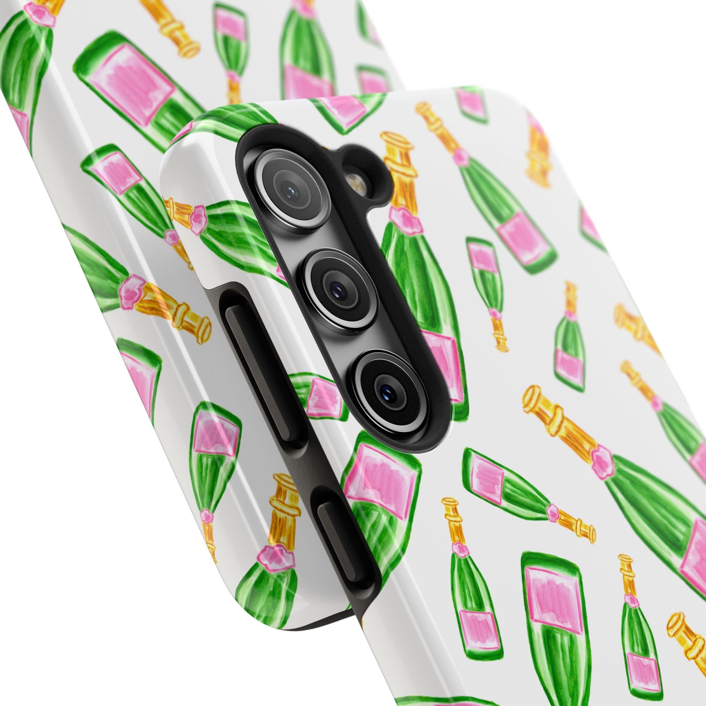 Copy of Tossed Pink and Green Watercolor Illustrated Champagne Bottles Pattern Tough Phone Case | Various Models