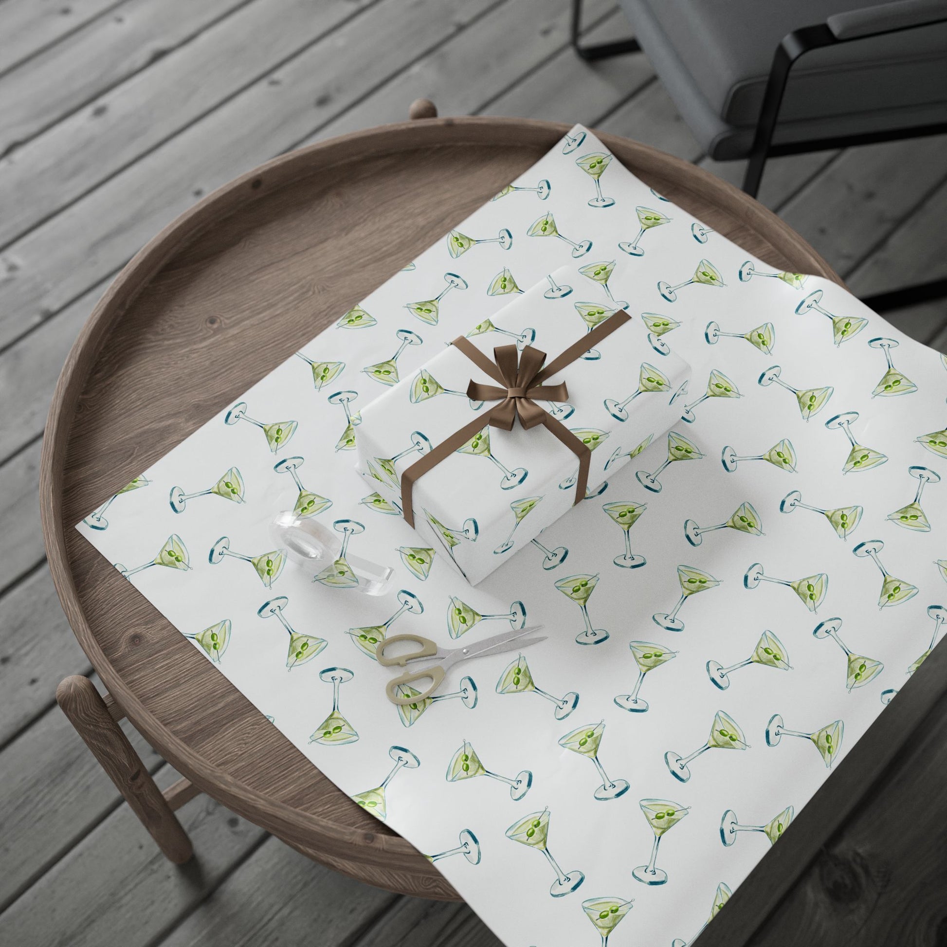 Gift Wrap | Martini Watercolor Illustrated Tossed Pattern | Matte or Glossy