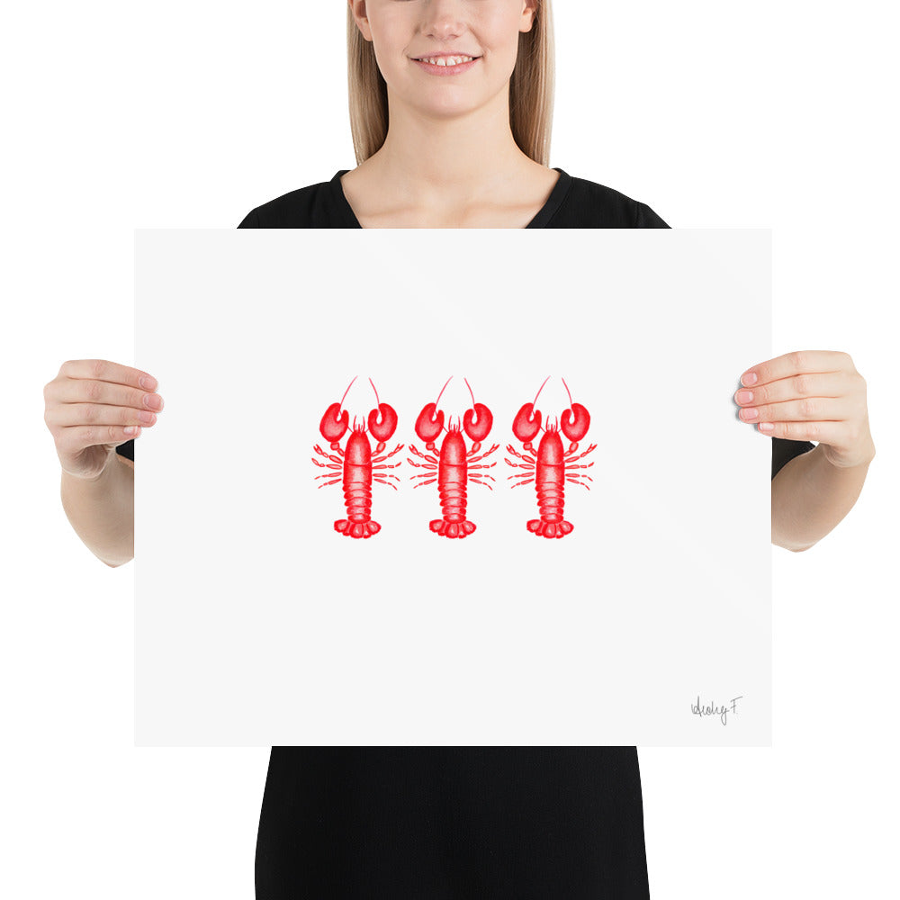 Print | Mini Red Lobster Watercolor Trio 16″×20″