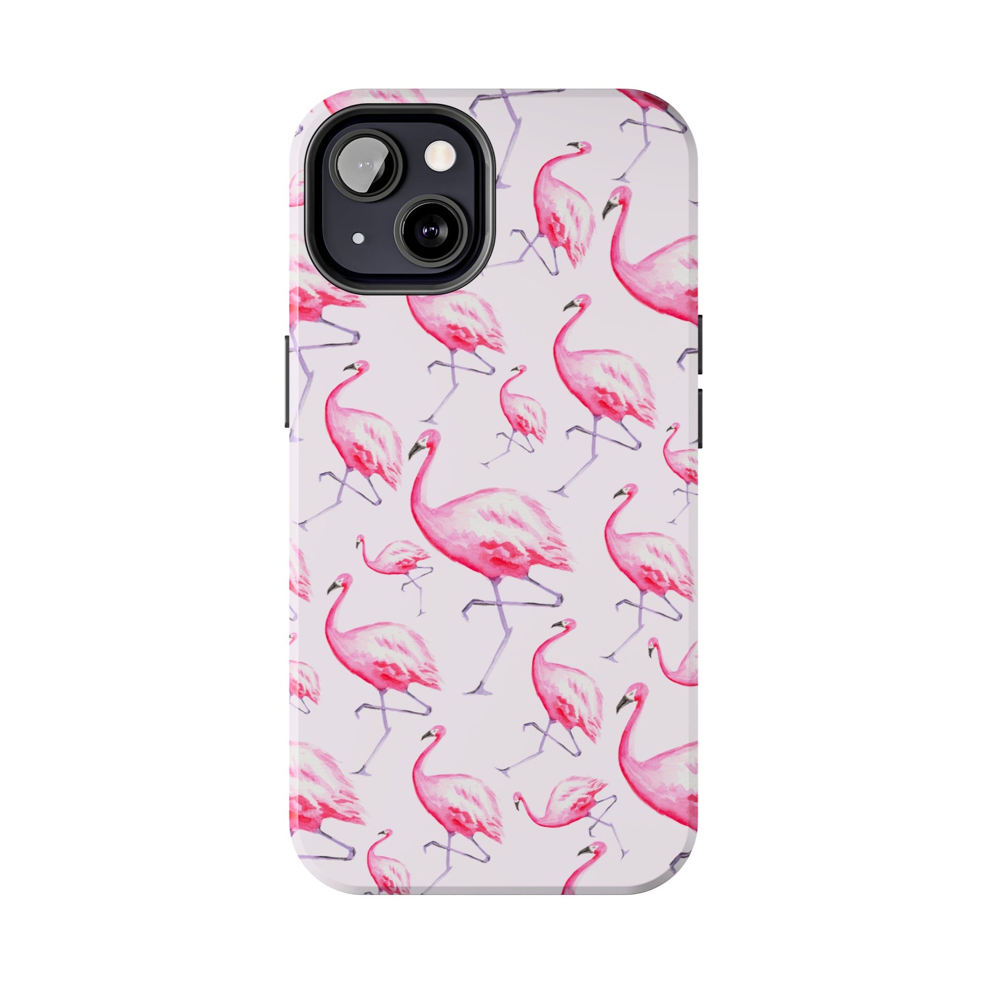 Pink Flamingos Watercolor Illustrated Tossed Pattern Blush Phone Case | Various Models