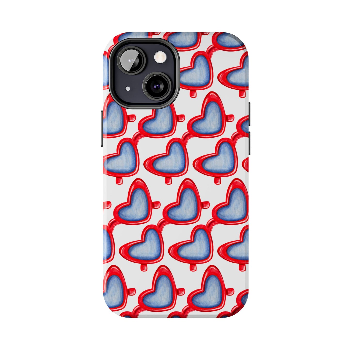 Red Heart Shaped Sunglasses Watercolor Illustrated Tough Phone Case | Various Models