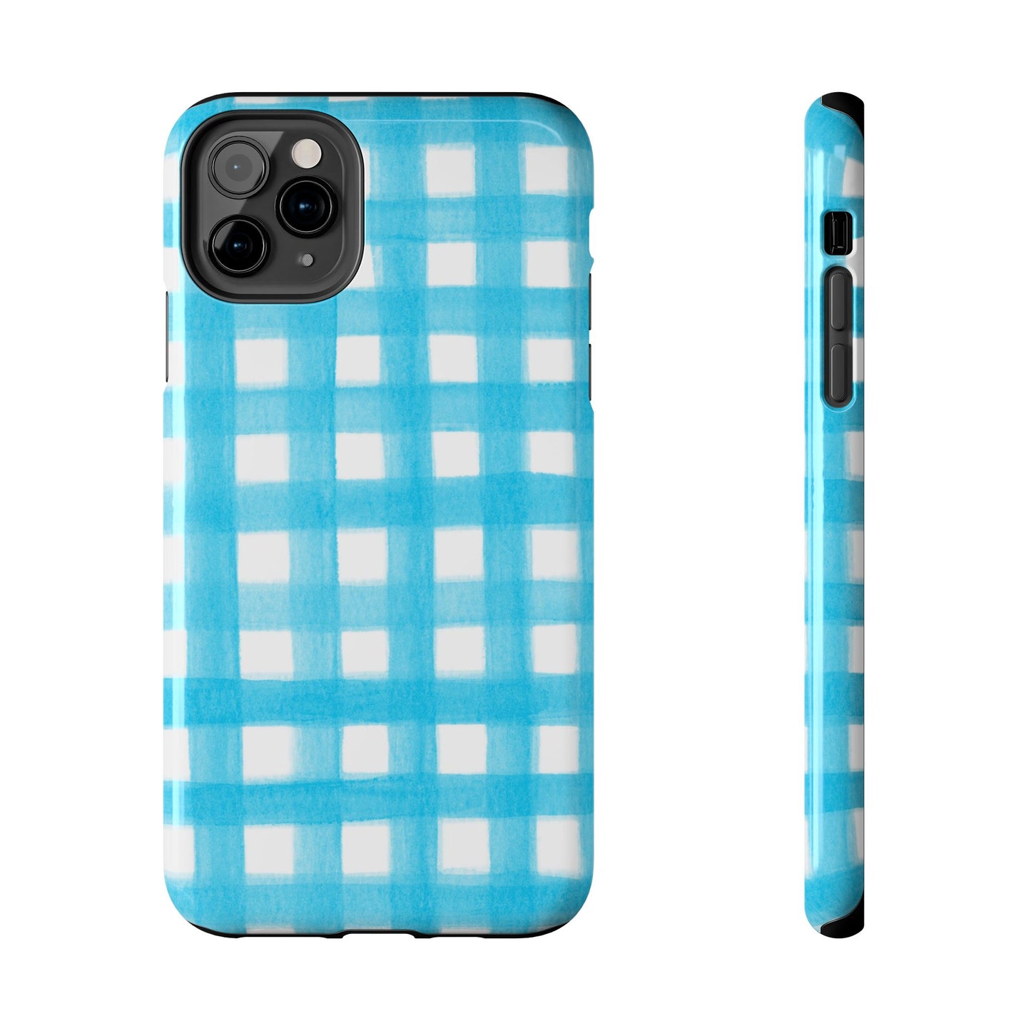 Turquoise Gingham Watercolor Illustrated Tough Phone Case | Various Models Available