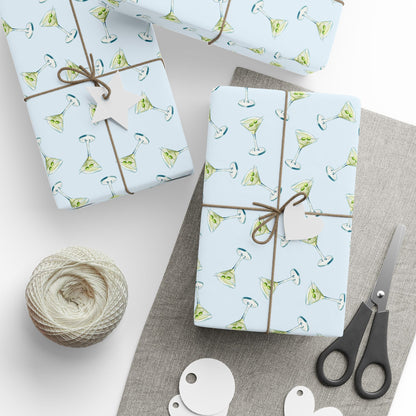 Gift Wrap| Mini Pale Blue Watercolor Martini Tossed Pattern | Matte or Glossy