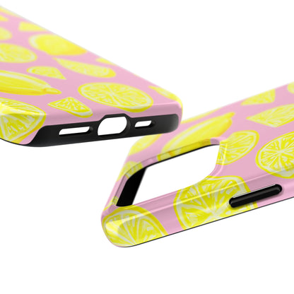 Bright Yellow Lemons Watercolor Illustrated Tossed Pattern Light Pink Tough Phone Case | Various Models