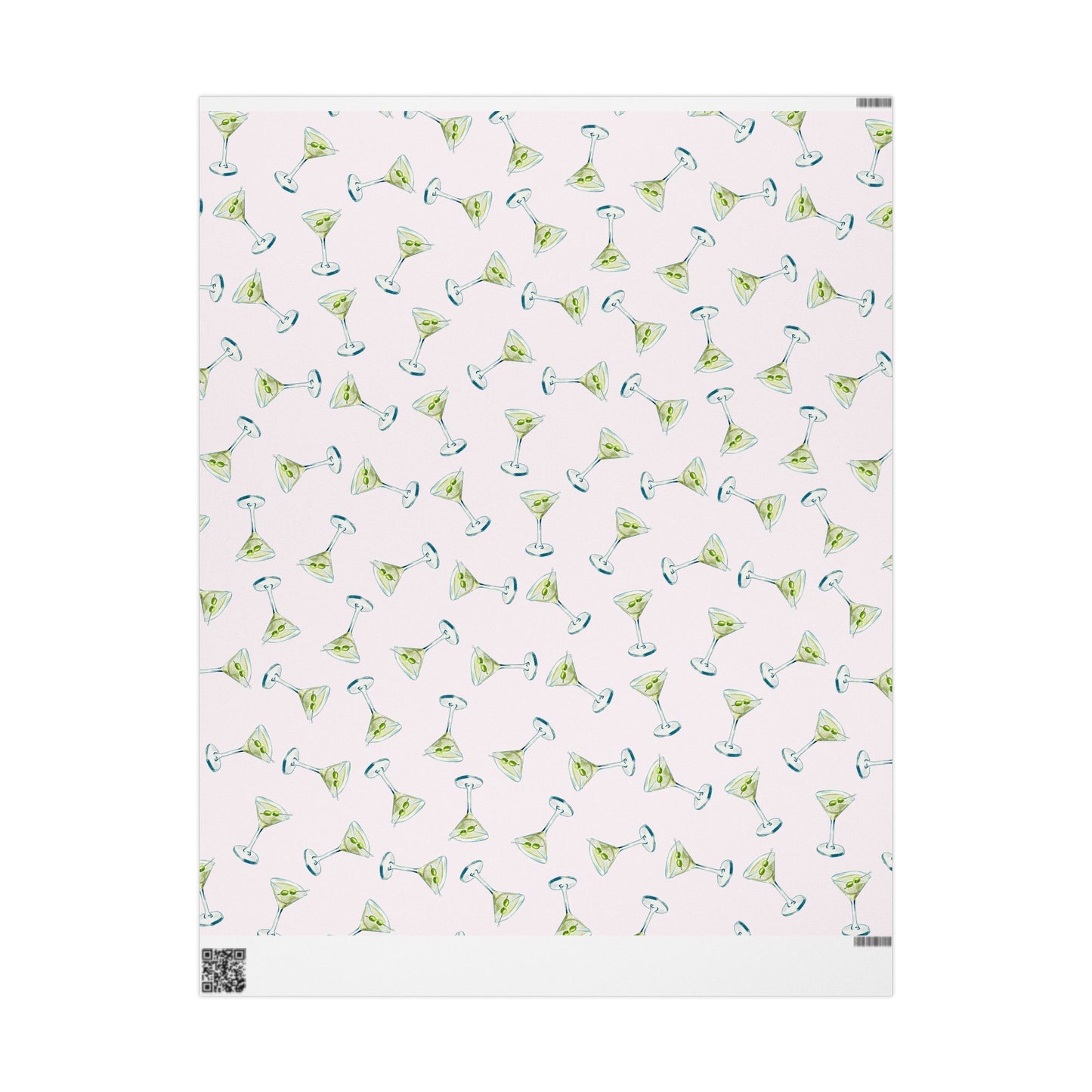 Gift Wrap | Blush Pink Watercolor Martini Tossed Pattern | Matte or Glossy 30" x 36" Matte