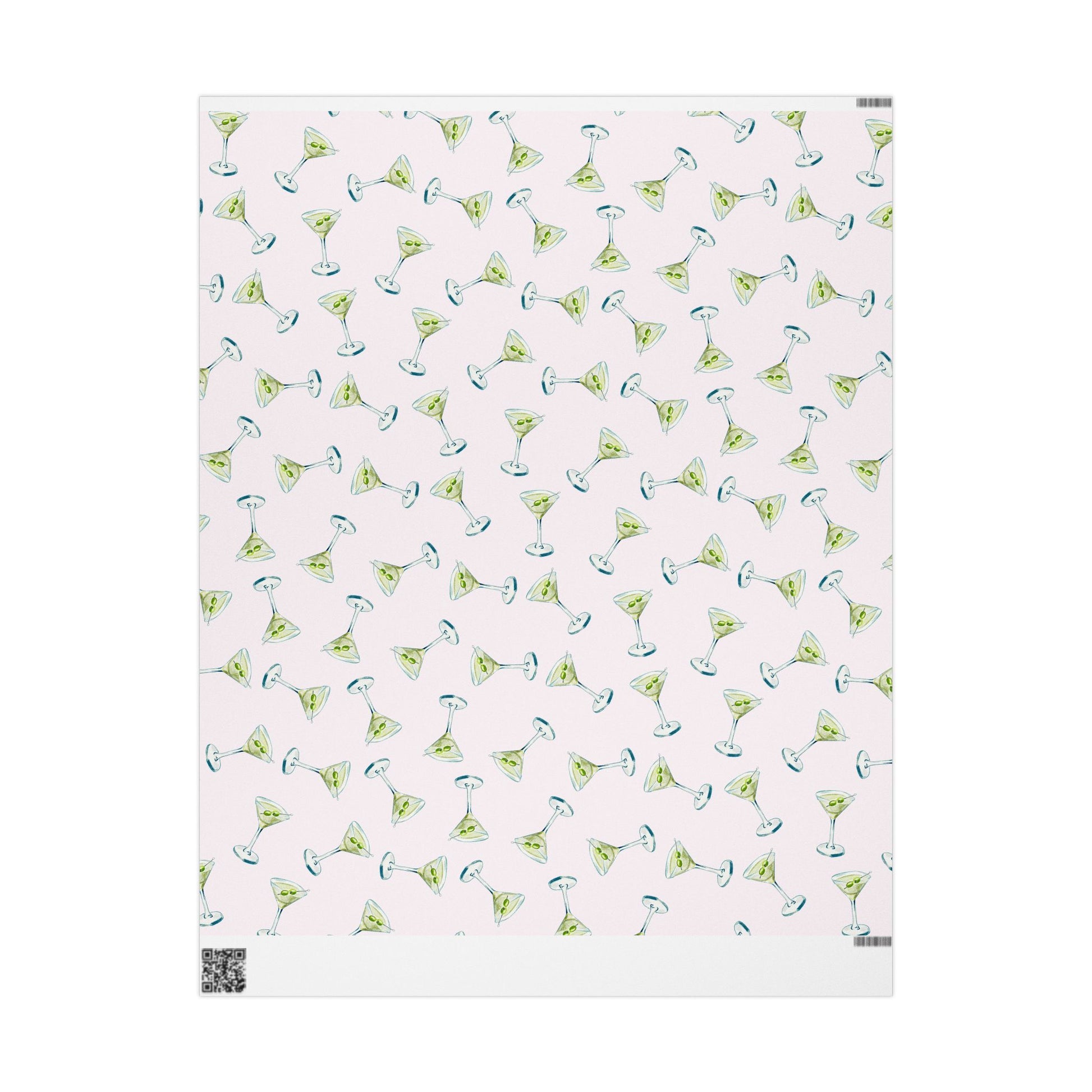 Gift Wrap | Blush Pink Watercolor Martini Tossed Pattern | Matte or Glossy 30" x 36" Matte