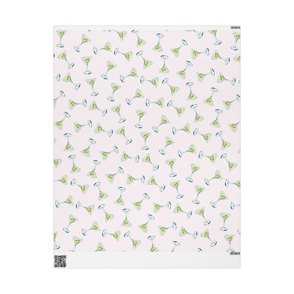 Gift Wrap | Blush Pink Watercolor Martini Tossed Pattern | Matte or Glossy 30" x 36" Matte