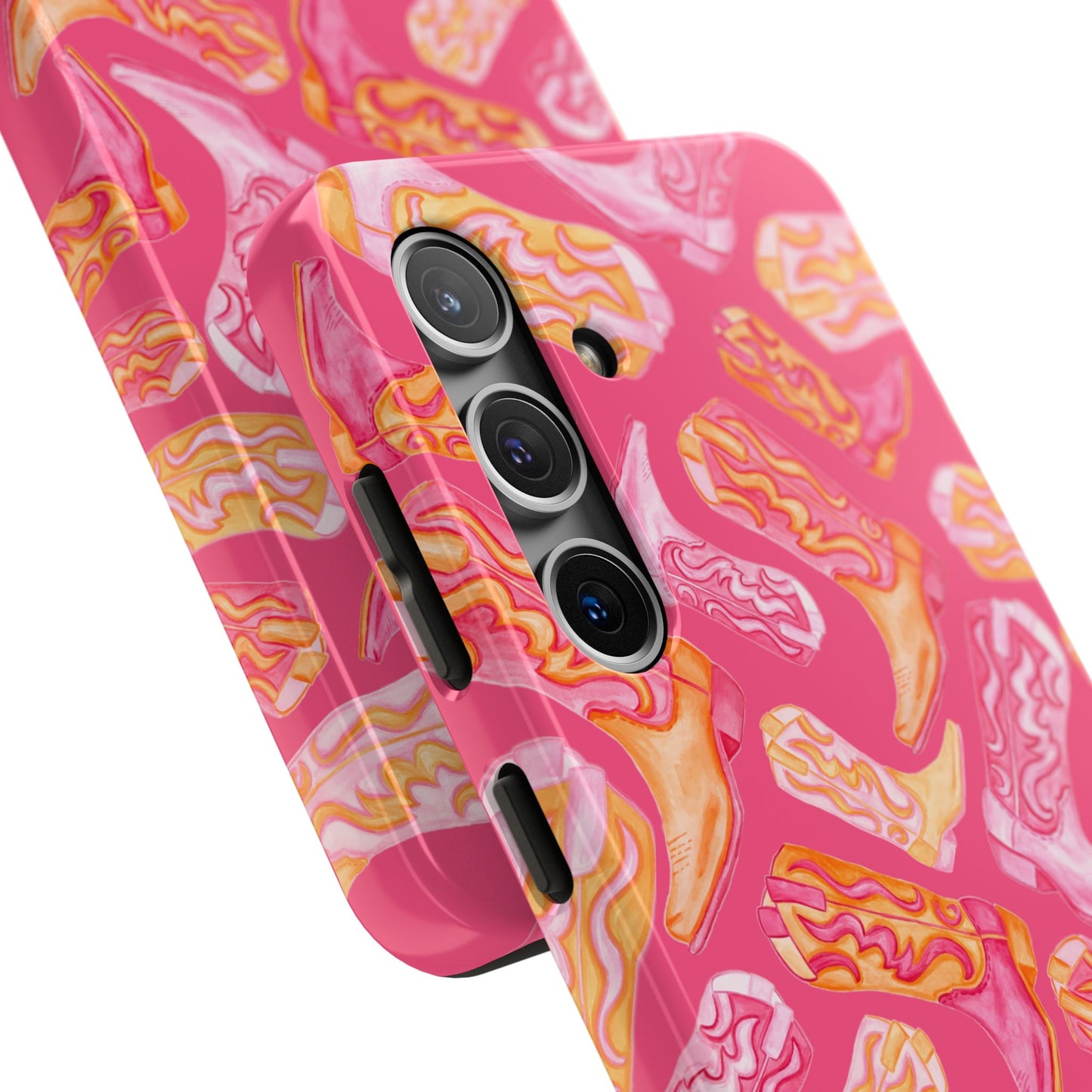 Tossed Hot Pink & Orange Watercolor Cowboy Boots Hot Pink Tough Phone Cases | Various Models