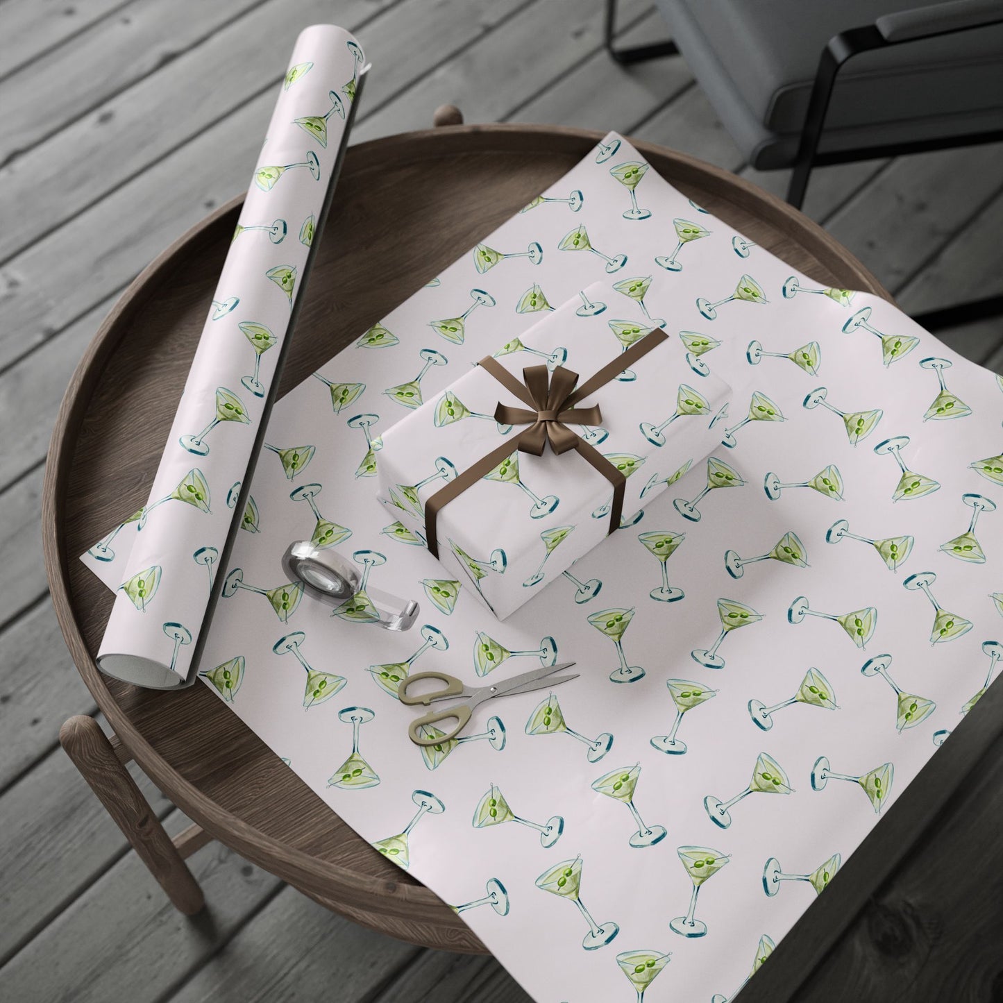 Gift Wrap | Blush Pink Watercolor Martini Tossed Pattern | Matte or Glossy