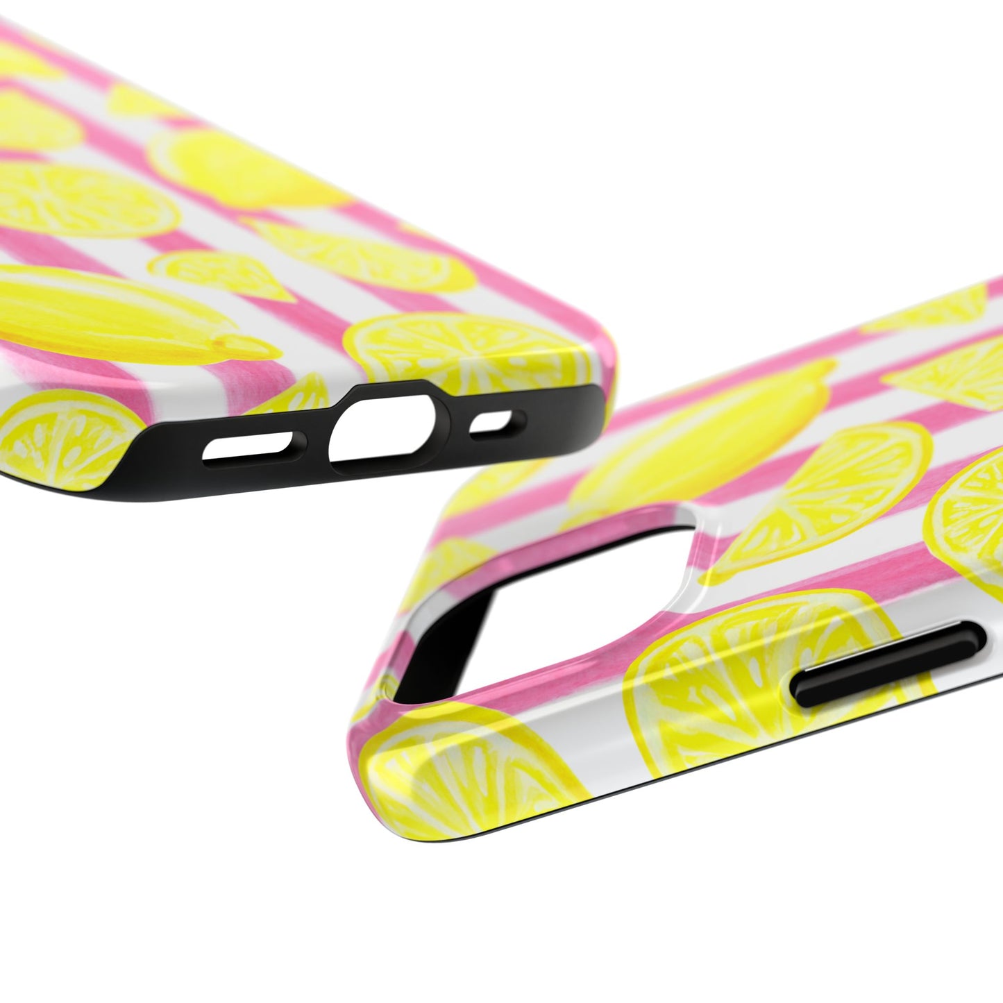 Pink Lemonade Yellow Lemons with Pink & White Watercolor Stripes Tough Phone Case