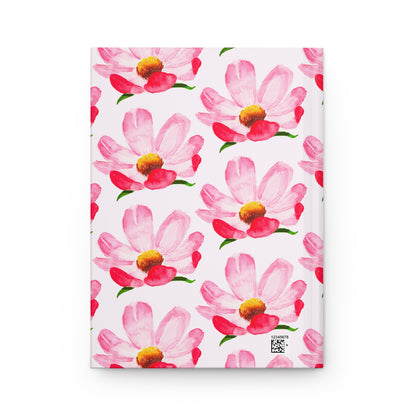 Coral Pink Peony Watercolor Illustrated Light Pink Hardcover Lined Journal Matte 8"x 5.75"