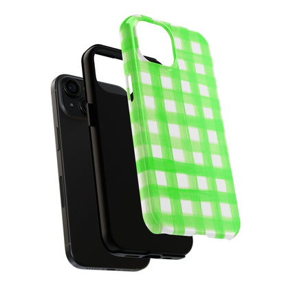 Lime Green Gingham Watercolor Illustrated Tough Phone Case | Various Models Available
