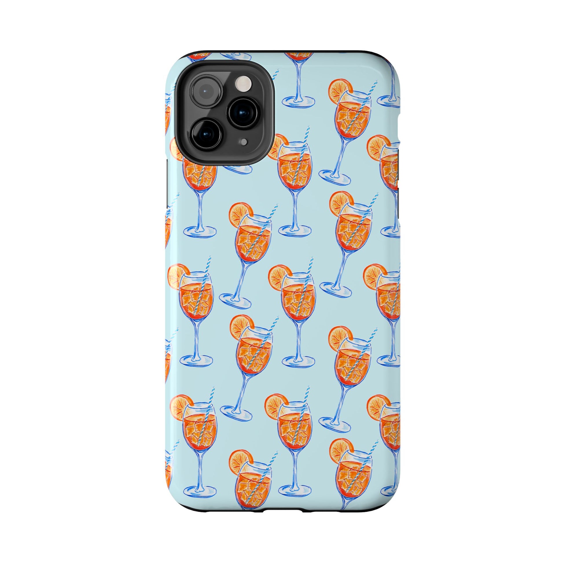 Orange & Blue Aperol Spritz Watercolor Pattern Turquoise Phone Case | Various Models