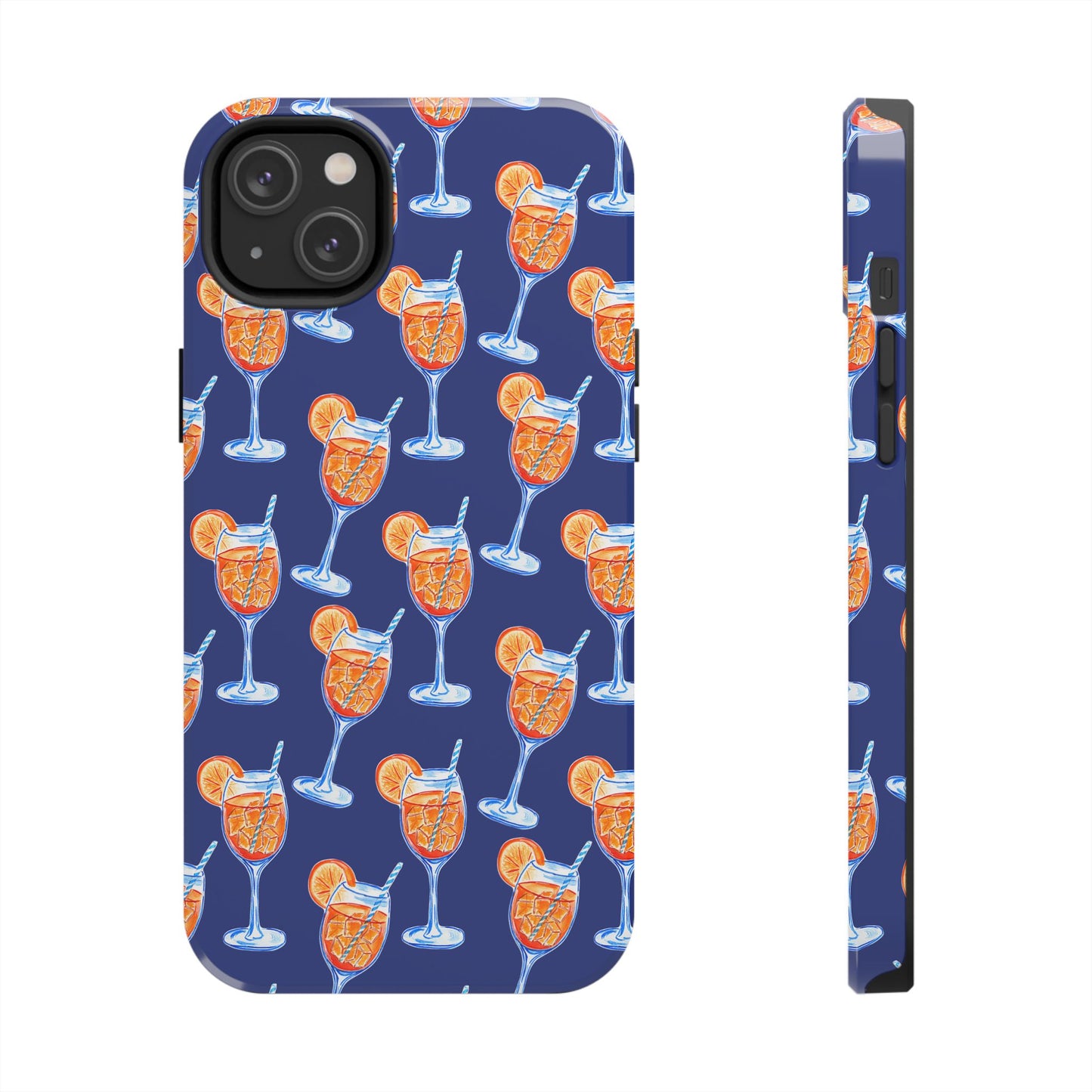 Orange & Blue Aperol Spritz Watercolor Pattern Navy Tough Case | Various Models iPhone 14 Plus