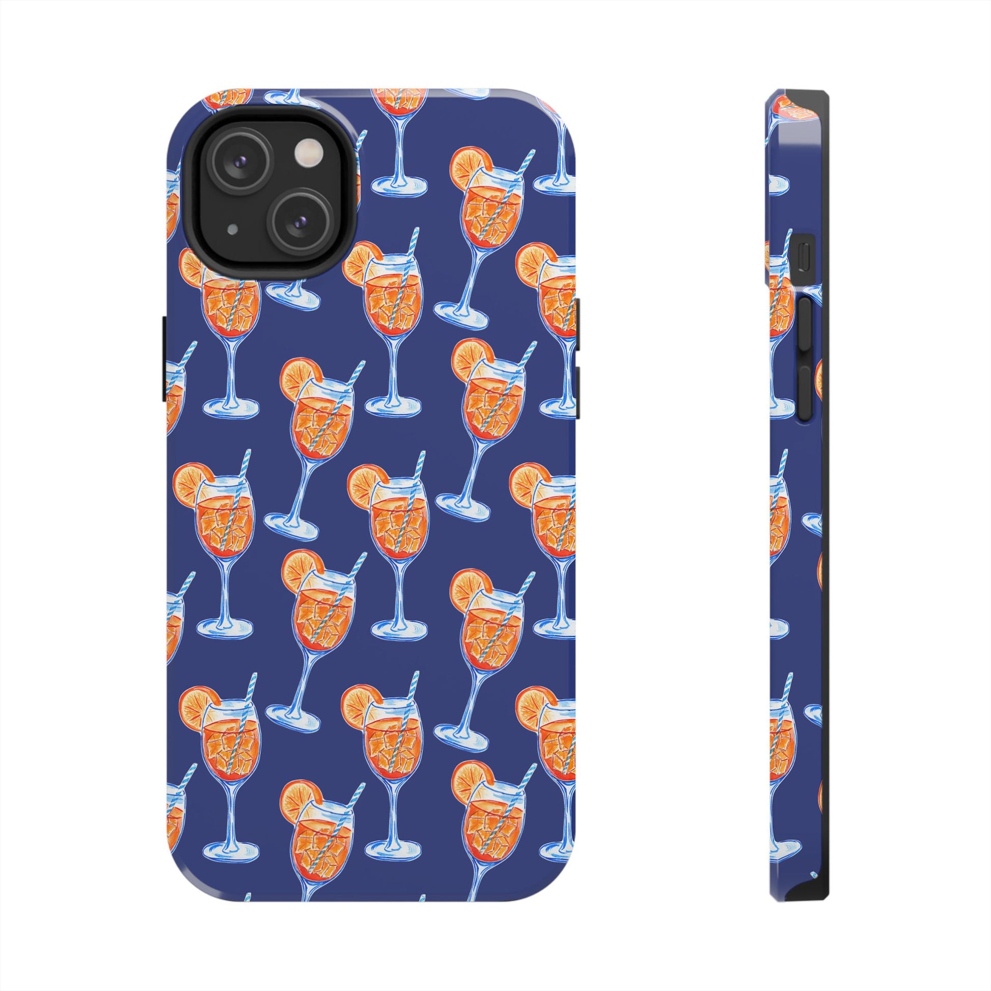 Orange & Blue Aperol Spritz Watercolor Pattern Navy Tough Case | Various Models iPhone 14 Plus