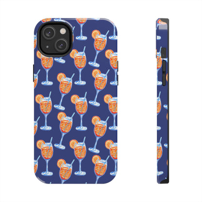 Orange & Blue Aperol Spritz Watercolor Pattern Navy Tough Case | Various Models iPhone 14 Plus
