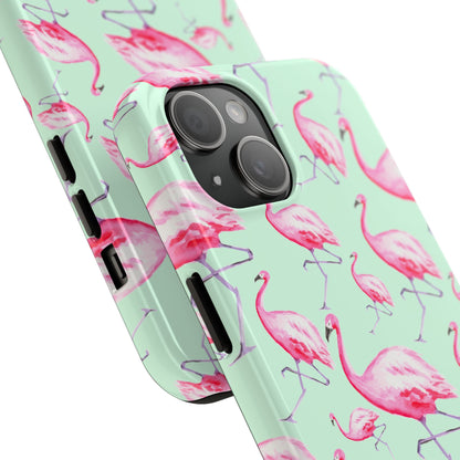 Pink Flamingos Watercolor Illustrated Tossed Pattern Green Phone Case | Various Models