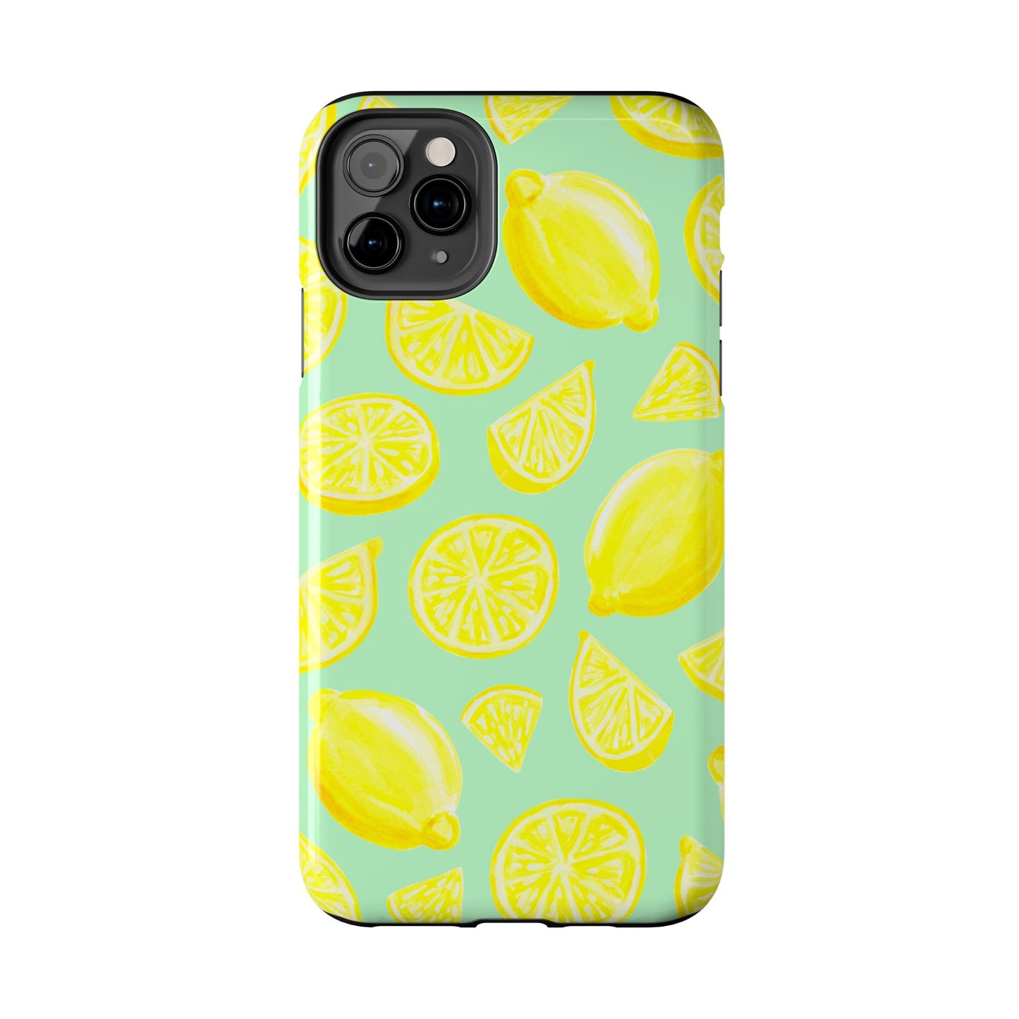 Bright Yellow Lemons Watercolor Illustrated Tossed Pattern Mint Green Tough Phone Case | Various Models
