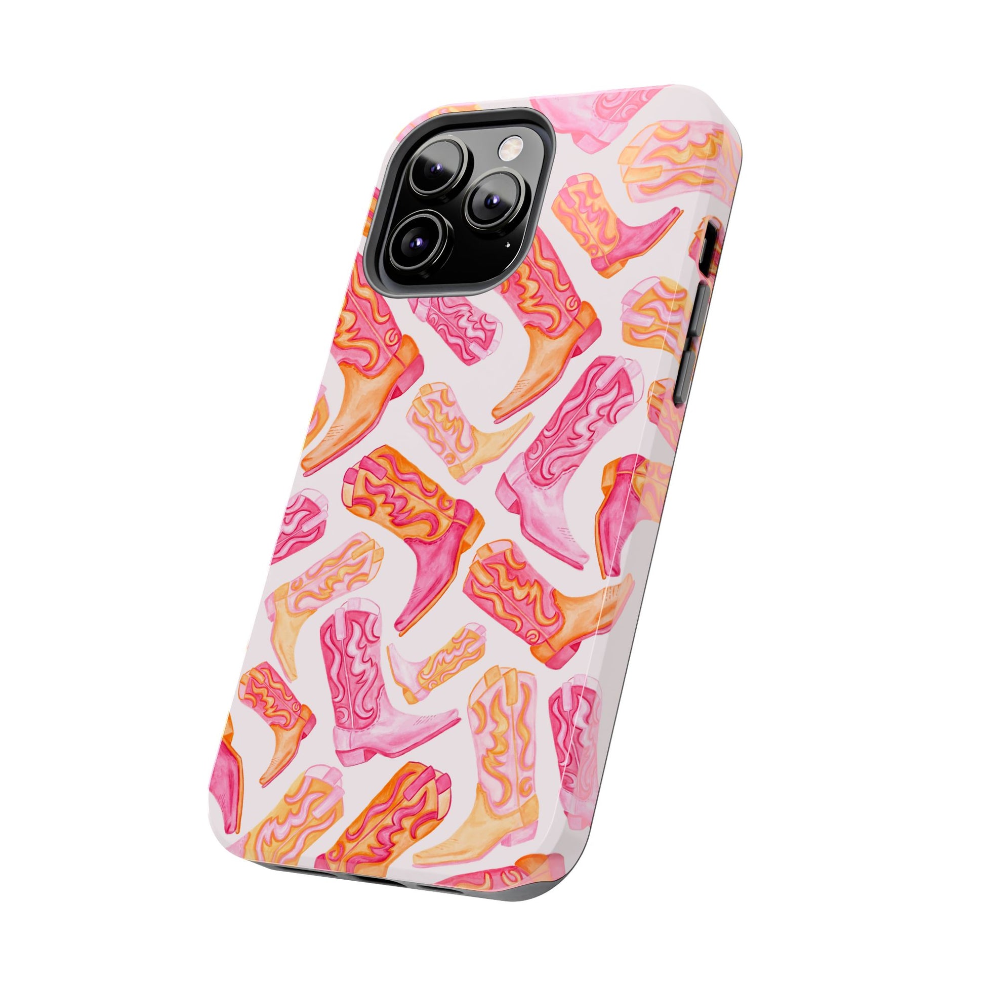 Tossed Hot Pink & Orange Watercolor Cowboy Boots Tough Light Pink Phone Case | Various Models Available