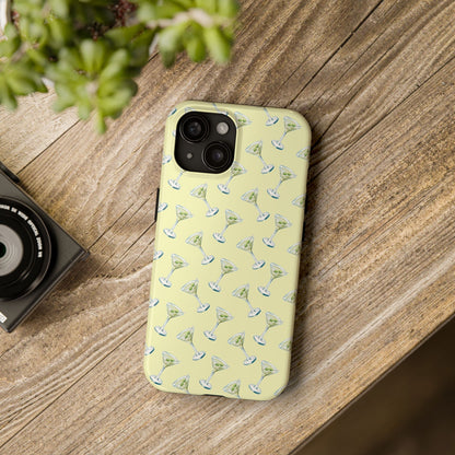 Yellow Mini Martini Watercolor Illustrated Tossed Pattern Tough Phone Case | Various Models Available